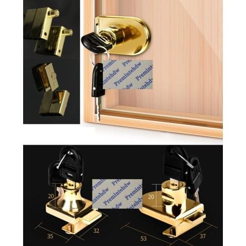 2Pcs/Lot Gold Glass Display Cabinet Showcase Single Double Glass Door Lock Latch Wine Cabinet Pivot Hinge Clamp Maganet Catch