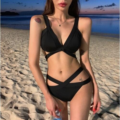 2021 summer new bikini female sexy black Japanese and Korean Backless Hot spring swimsuit 2 piece set women bathing suit