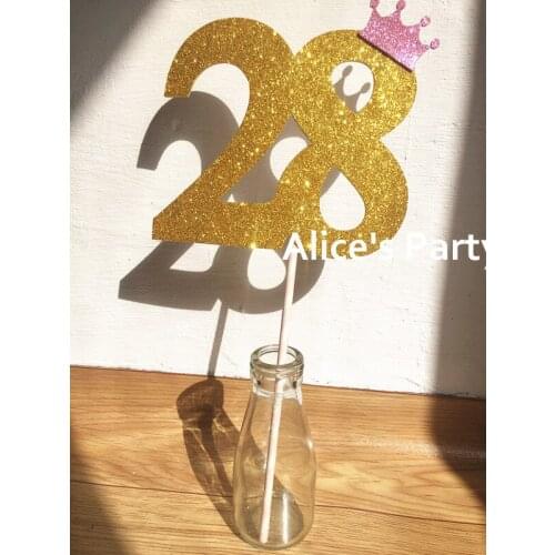 Custom 28 old Pink Gold Number Wands Woman Lady Queen Gorgeous Birthday Party Decorations Wands Number Stick Photo Shoot Props