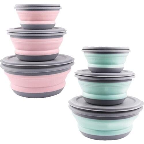 3Pcs/Set Bowl Sets Silicone Folding Lunch Box Folding Bowl Portable Silicone Folding Bowl Foldable Salad Bowl with Lid