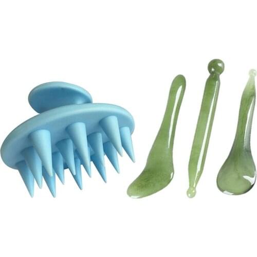 3Pcs Massage Gua Sha Scraping Board Body Care & 1X Scalp Massager Shampoo Brush, Scalp Care Brush Blue