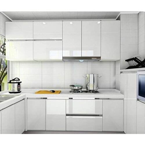 5M Glossy Solid Self Adhesive Vinyl Wallpaper PVC Waterproof Film Contact Paper Furniture Desktop Wardrobe Stickers Removable