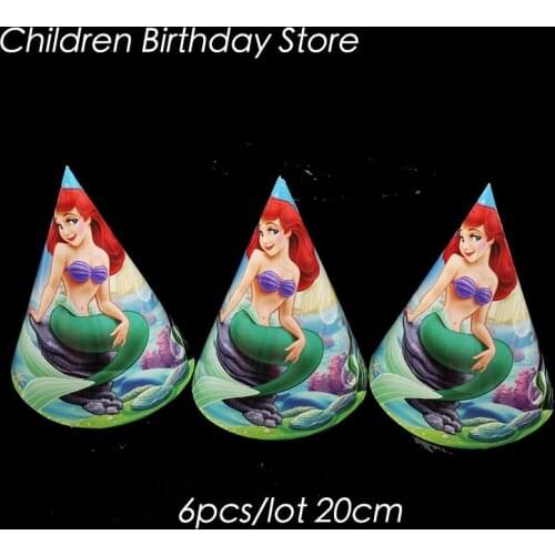 6pcs/lot The Little Mermaid party hats kids birthday party decorations The Little Mermaid Paper hats baby shower party supplies