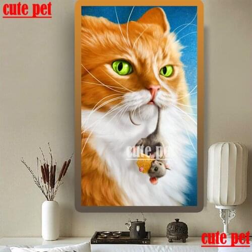 Cute pet Large Diy Diamond Painting Cats catch mice 5D Cross Stitch Home Decor Full Rhinestones Mosaic Inlay Diamond Embroidery