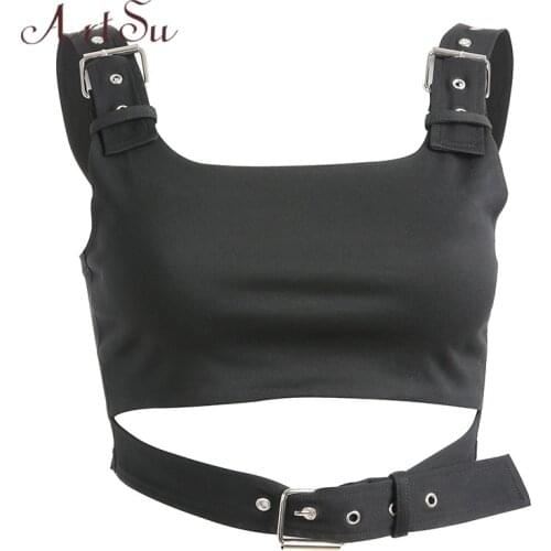 ArtSu Black Tank Top Women Fashion Top Sleeveless Short Top Crop Mujer Bralette Casual Camisole Sexy Clothes ASVE20409