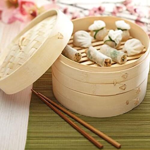 World of Flavours Bamboo Steamer Basket, 2 Tier, 20 cm