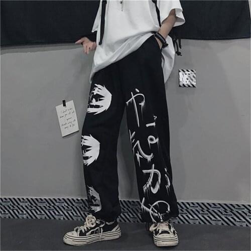 Black Cartoon Pants Harajuku Casual Japan Amime Autumn Trousers Fashion Funny Loose Hip Hop Gothic Teens Pants Women