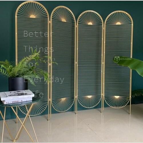 Golden wrought iron screen decoration partition folding movable double-sided luxury creative minimalist design Nordic style