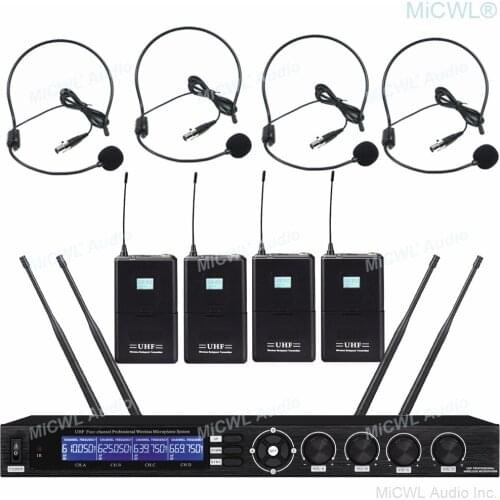 MiCWL 4 Headset UHF Digital Wireless Karaoke Microphone System Stage Speech Cardioid Mic 4 Antenna Receiver Large Range