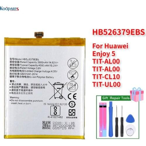 HB526379EBS Battery Replacement For Huawei Enjoy 5 TIT-AL00 TIT-AL00 TIT-CL10 TIT-UL00 original quality with free tools