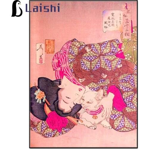 Diamond Painting Japanese kimono woman with cat Diamond Embroidery Rhinestone Mosaic Picture by numbers hobby gift custom