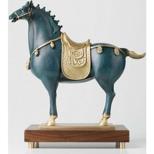 China Modern Art Pure Brass Copper Hand Painting Lucky Horse Tang Ma Sculpture