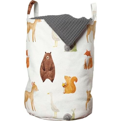Woods Animals Laundry Basket Squirrel Bear Fox Snail Bird Organizer for Clothes Underwear Socks Toys Wash Bag & Home Storage
