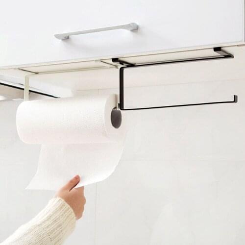 Kitchen Tissue Iron Holder Hanging Toilet Roll Paper Holder Towel Rack Kitchen Bathroom Cabinet Door Towel Hook Holder Organizer