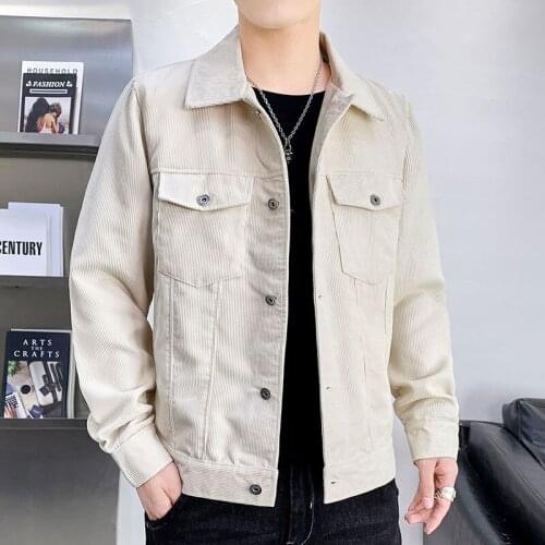 BANNAJI Fashion Mens Classic Corduroy Jacket Classic Pockets Vintage Korean Slim Fit Business Casual Outerwear For Male