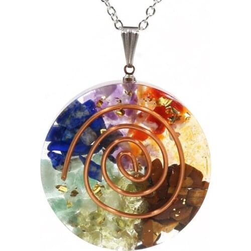 Natural Crystal Epoxy Ogan Colorful Chakra Crystal Healing Ogan High Frequency Energy Stone Pendant Necklace for Men and Women
