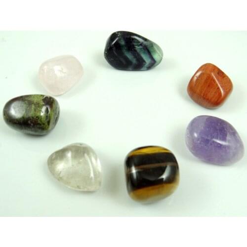 Natural stone fluorite Clear crystal Tiger eye Tumbled Stone Beads Chakra Healing Reiki pendant Jewelry making necklace 7PC