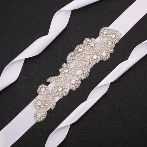 SESTHFAR Bridal Belt Wedding Belt Handmade Crystal Sashes with Rhinestones Pearls for Bridal Bridesmaid Gowns