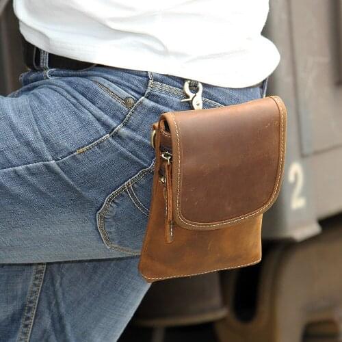 Waist Pack Man Genuine Leather Casual Vintage Mens Small Pockets Cow Leather Mobile Phone Bag