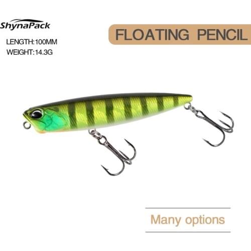 Topwater Pencil Fishing Lure Fishing 100mm 14.3g Floating Sea Hooks Bait 2 Treble Hooks 2021 Artificial Fishing Hard Bait Popper