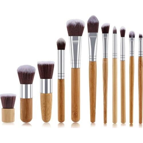 Brand 11 Pcs/Set Professional Powder Brush Set Flat Head Foundation Eyeshadow Brush Wooden Handle Makeup Pincel Tools Brush Set