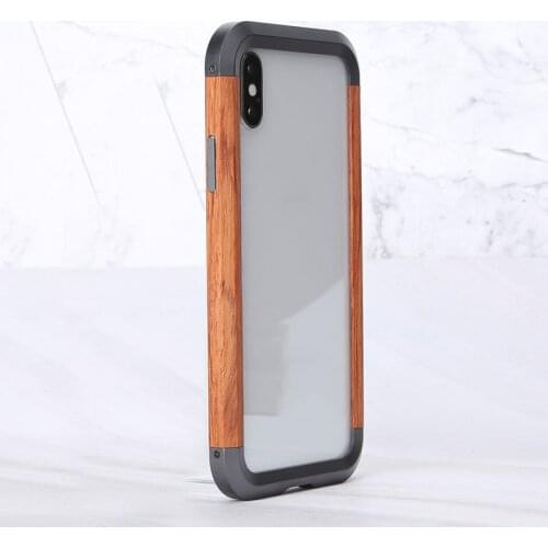 Shockproof Phone Cases for iPhone 12 11 pro max xr x xs max 12 Min SE 2020 12 Aluminum Frame + Natural Wood Bumper Luxury Coques