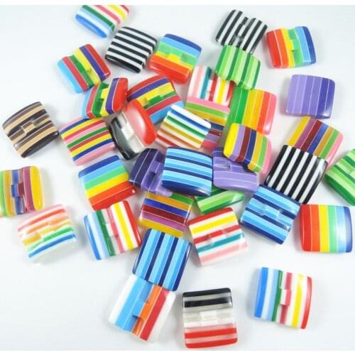 Mixcolor 18*18*5mm 20pcs Striped Square-shape Resin Horizontal hole Flat Back Beads DIY Jewelry Accessories Scrapbook Decoration