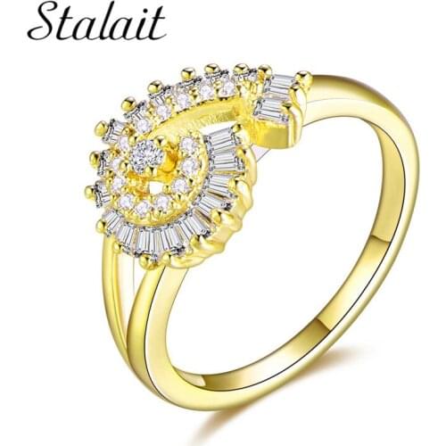 Luxury Indian Gold Jewelry Cubi c Zircon Rings Crystal Gifts for Women Engagement Wedding Spiral Rings Accessories
