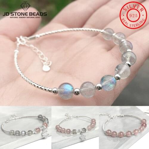 Strawberry Quartz Bracelet Moonstone 925 Sterling Silver Bracelet For Women Handmade Gifts Fashion Jewelry
