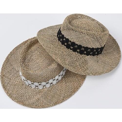 NEW Lace Ribbon Summer Women Wide Brim Seagrass Straw Hat Fashion Lady Sun Hat Boater Hat Beach Hats