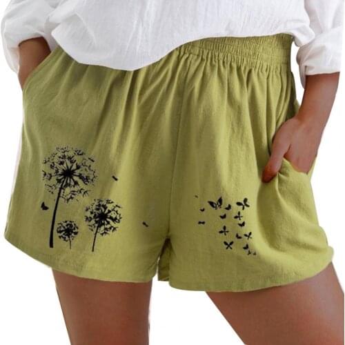 Dandelion Butterfly Print Shorts Women High Waist Elastic Waist Short Pants with Pockets Tie flower Summer Shorts Hot Pants
