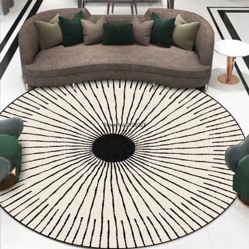 Nordic Modern Minimalist Carpet Black and White Round Strip Bedroom Rug Round Geometric Rug Chair Cushion
