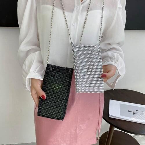 Womens Bag Fashion Phone Bags Rhinestone Solid Color Crossbody Shoulder Bag Casual Ladies Chain Mini Shopper Handbags Purse
