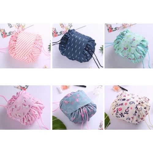 Tropical flamingo Portable Makeup Drawstring Bags Storage Portability Magic Travel Pouch Cosmetic Bag Waterproof big size