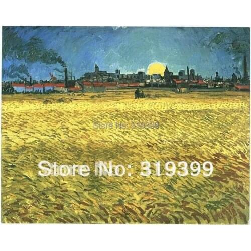 Vincent Van Gogh Oil Painting reproduction on linen canvas,Sunset Wheat Field Nea Arles,100% handmade,Free Shipping