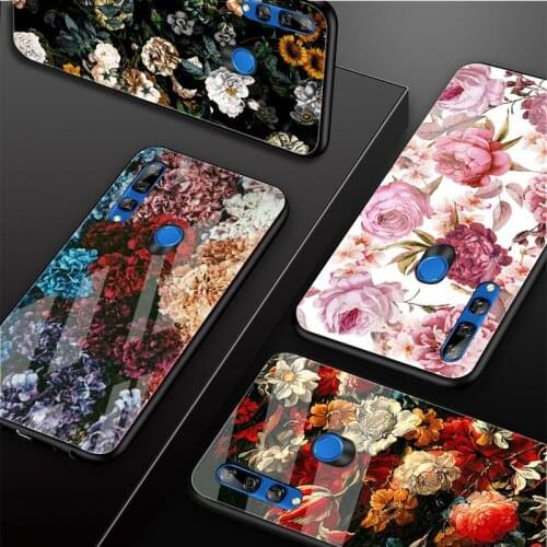 Vintage Floral Tempered Glass Phone Case For Huawei honor 8X 9 10i 20i 20Lite 20Pro 30 Pro Cover Shell