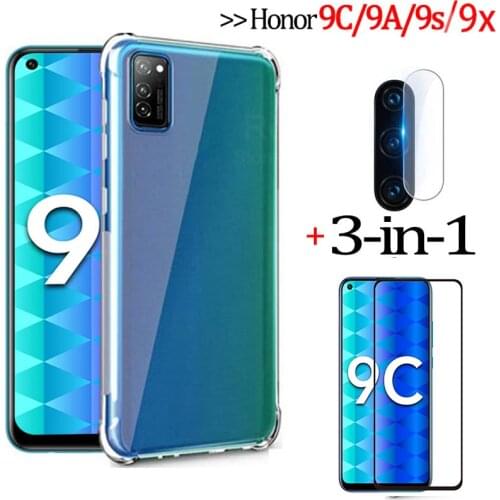 3-in-1 protector glass case for huawei honor 9c 9x Airbag Case honor 9 s 9 c x 9a Armor Back Cover honor9 c a honor9c honor9a