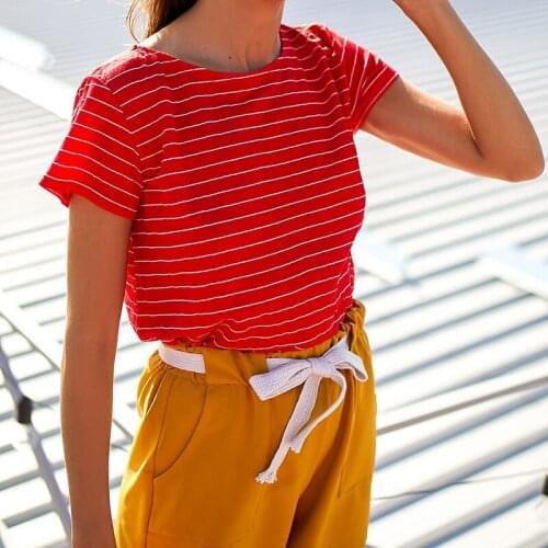 Women Fashion Casaul White Striped T-shirt Short Sleeve O neck Solid Soft Cotton Korean Tops 2021 Summer Streetwear Women Tops
