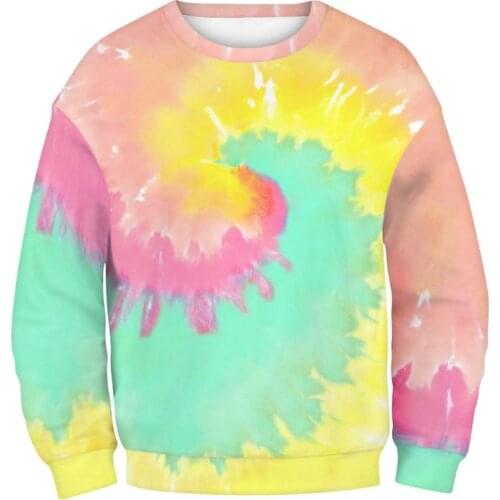 Women Long Sleeve O-Neck Sweatshirt Colorful Spiral Tie-Dye Loose Pullover Tops