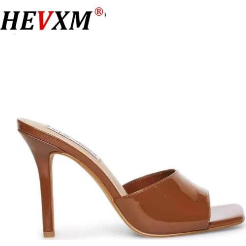 2021 new women PVC high heels party shoes summer Perspex Peep Toe sexy slide sandals high heels patent leather sandals