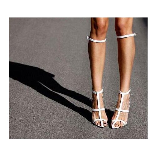 T-Straps Toe Ladies High Heel Sandal Boots Concise Style Leather Straps Women Knee High Gladiator Boots Summer Hot Cage Boots