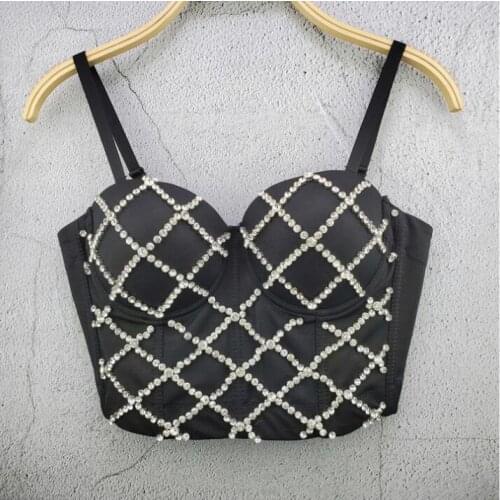 Women Sexy Designer Crystal Diamonds Criss Punk Style Cotton Camisole Tops Summer 2021 High Street Short Camis Crop Tops