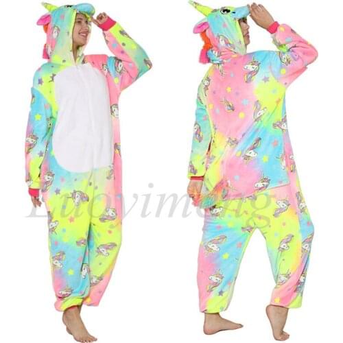 Winter Adults Animal Pajamas For Women Men Panda Unicorn Onesies Kigurumi Stitch Pyjamas Plush Flannel Sleepwear Nighty Homewear