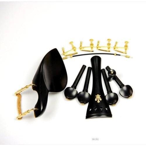 1 Set High Quality New Ebony Wood 4/4 Violin Parts Chinrest Golden Clamps Endpin Tuners