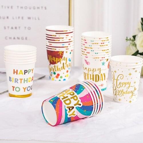 10 Pcs/set 250ML Happy Birthday Party Disposable Cups Paper Cup Baby Shower Kids Happy Birthday Party Decoration Supplies