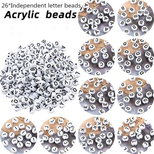 100% Brand New DIY White and Black Acrylic Flat Round Letter Beads 26 Individual Letters 4X7mm *100pcs