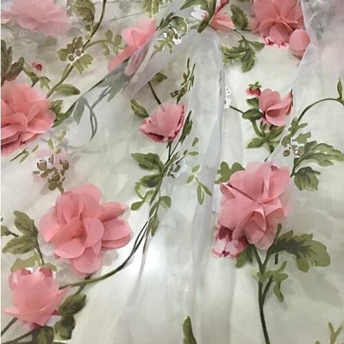 140*100cm flowers printed 3D prom lady performance Dress Applique DIY Headdress veil organza Fabric Patch curtain table cover