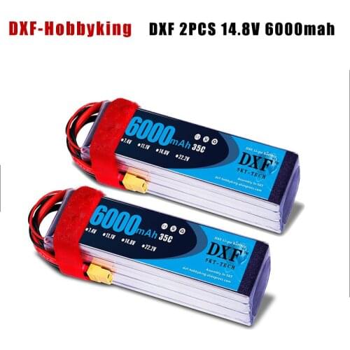 DXF 2PCS Power 14.8V 6000mAh 4S 35C Max60C Lipo Battery Rechargeable XT60 Plug Connector For RC Quadcopter Models Toys