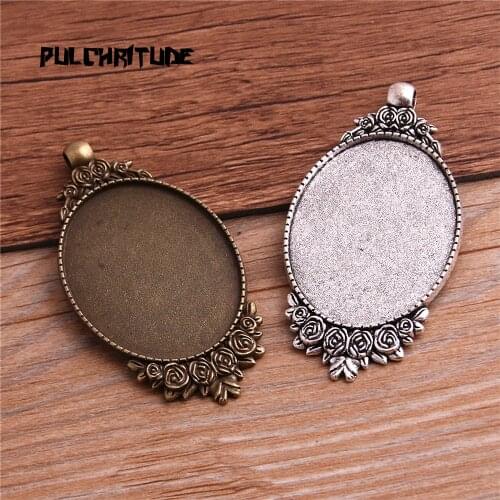 New Fashion 2pcs/lot 30x40mm Inner Size Two Color Flowers Style Cabochon Base Setting Charms Pendant