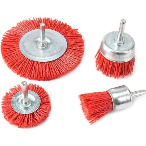 4Pcs Nylon Filament Abrasive Wire Cup Brush Nylon End Brush Kit for Drill Rotary Tool with 1/4 Inch Shank